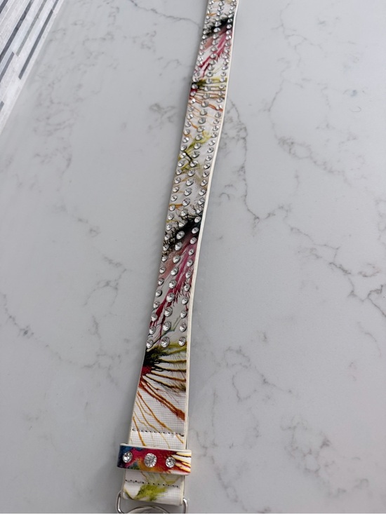 New High Quality white Crystal Butterfly Buckle Studded Floral Leather Belt XL main image 5